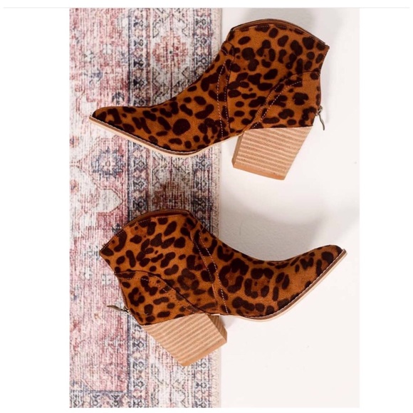 Shoes - Western Style Vegan Suede Fierce Leopard Booties